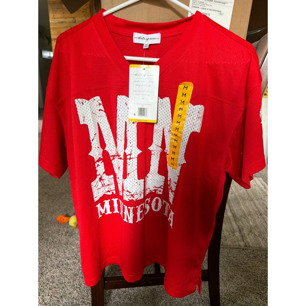 State of Mine Minnesota MN 87 Red Mesh Football Jersey Graphic Tee Medium NWT